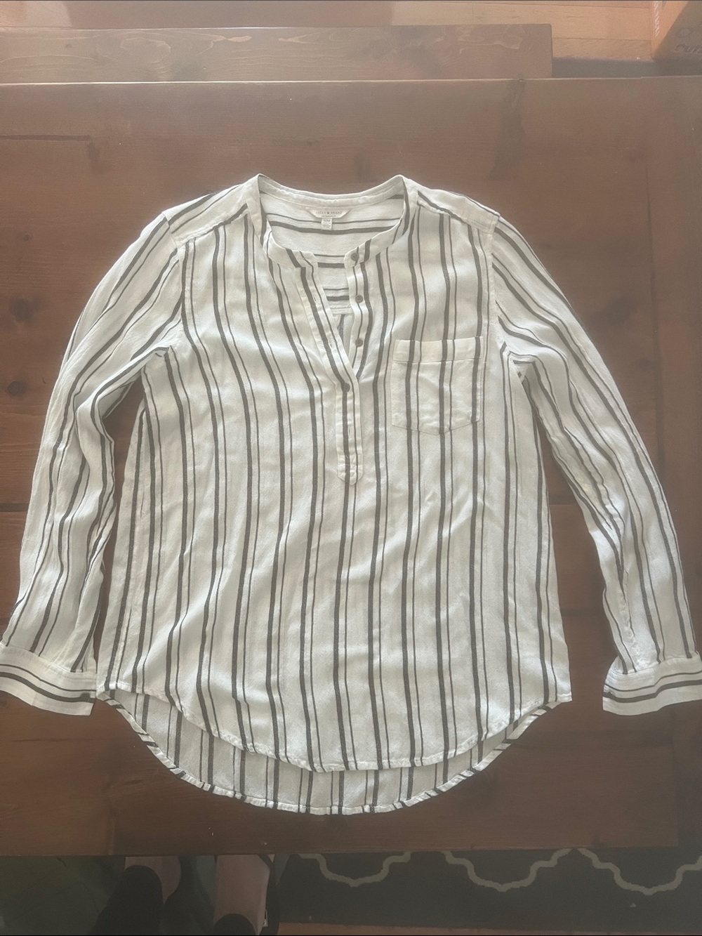 Lucky Brand White and Black Striped Tee